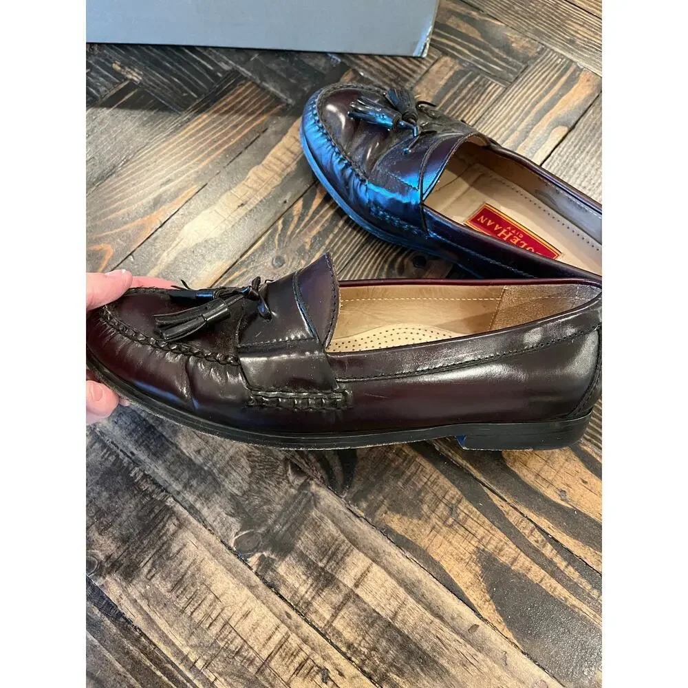 Cole Haan Pinch Tassel Penny Loafer Dress Shoes Men 8.5 Burgandy Preppy Academia